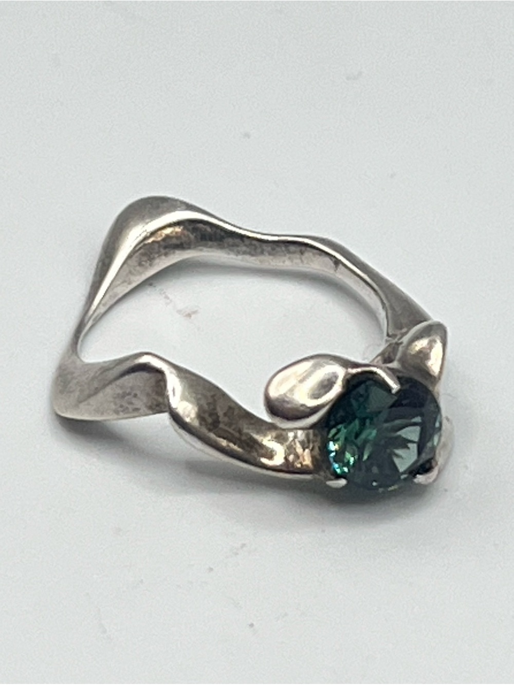 Artisan Sterling Silver Ring with Deep Green Stone